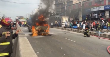 ঢাকা-টাঙ্গাইল মহাসড়কে চলন্ত ট্রাকে আগুন