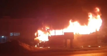 Seized bus catches fire at highway police station in Faridpur