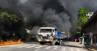 Two trucks set on fire after trader killed in Rajshahi road accident