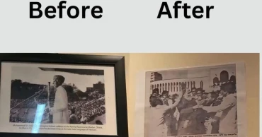 Image of Ghulam Azam being beaten with shoes displayed at DUCSU museum