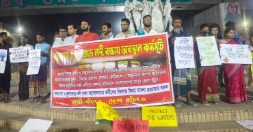 Youth protest at DU demands protection of Phuljor and Karatoa rivers