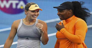 Serena Williams, Caroline Wozniacki win 1st doubles match