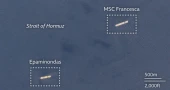 Satellite images show two ships seized by Iran anchored near Hormuz Island