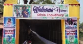 Thousands welcome football star Hamza Choudhury home to his village in Sylhet