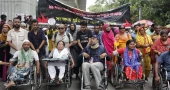 Physically challenged people stage demonstration at Shahabagh
