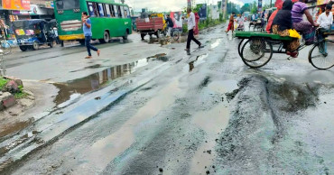 Commuters suffer as part of Kushtia-Rajbari regional highway caves in for 3rd time