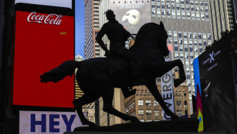 Artist Kehinde Wiley unveils bold sculpture in Times Square