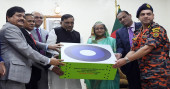 UCB hands over fire safety cushion to PM for Fire Service & Civil Defence